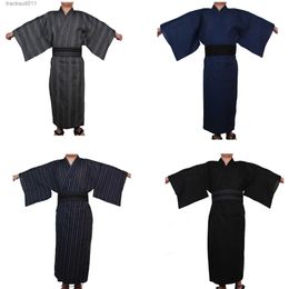 Men's Robes Japanese Traditional Sarai Kimono For Men Yukata Bathing Robe Hekoobi Loose Style Sauna Wear Homewear Belt Long Gown Cotton L231130