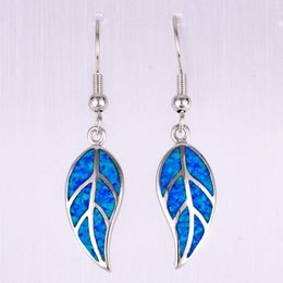 Dangle Earrings KONGMOON Nature Leaf Shape Ocean Blue Fire Opal Silver Plated Jewelry For Women Drop