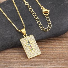 Pendant Necklaces Nidin Creative Design Punk Style Rectangle Gold Color Micro Pave Ziron Classic Cross Shape Chain Necklace Fashion Gift