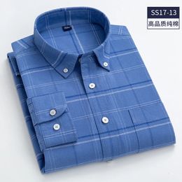 Men's Casual Shirts Spring and Autumn Social 100% Cotton Striped Plaid Long Sleeve Men's Shirt Slim Fit Fashion White Business Casual No Iron 231129