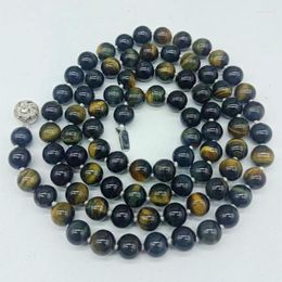 Chains Exquisite 10mm Blue Yellow Tiger Eye Round Beads Boutique Necklace 36 Inch Fashion Jewellery Gift