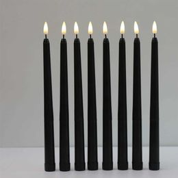 8 Pieces Black Flameless Flickering Light Battery Operated LED Christmas Votive Candles 28 cm Long Fake Candlesticks For Wedding H2900