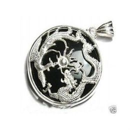 Whole cheap Exquisite black jade silver dragon pendant Chain288U