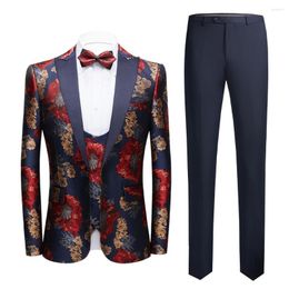 Men's Suits Floral Men's 3 Pieces Suit Set Formal Blazer Vest And Pants Tuxedo For Wedding Party Casual Men Outfit