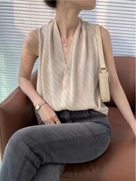 Women's Blouses Mulberry Silk Shirt Top Elegant V-neck Neck Sleeveless For Summer