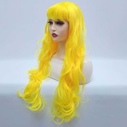 yielding wig headband yellow neat bangs large wave synthetic Fibre hair curly headband