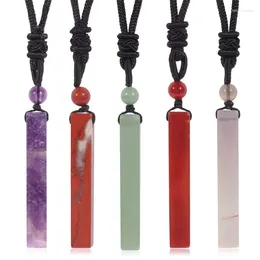 Pendant Necklaces Reiki Natural Stone Necklace Square Crystal Pillar Charm Pendulum Healing Amethysts White Pink Quartz Women Gril Jewellery