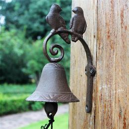 Cast Iron Welcome Dinner Bell Love Birds Home Decor Distressed Brown Doorbell Handbell Outdoor Porch Decoration Wall Mount Antique264S