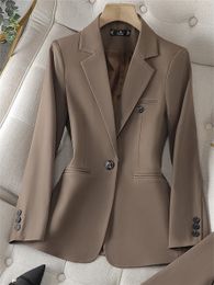 Women's Suits Blazers Elegant Women's Blazer in Coffee Blue Khaki Casual Single Button Long Sleeve Slim Coat Ladies Formal Office Jacket 231129