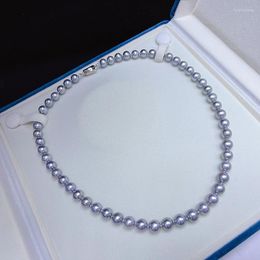 Chains Temperament 8-9mm Silver Grey Pearl Necklace Japanese Seawater Akoya For Jewellery