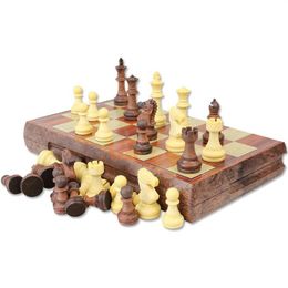 International Chess Checkers Folding Magnetic High-grade wood WPC grain Board Chess Game English version M L XLSizes275M