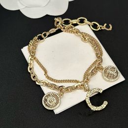 Designer Luxury Bracelet Double layer Relief Brass Material Chopin Chain and O-chains Inlaid Rhinestone Classic Charm Jewellery Send sisters Holiday Gift