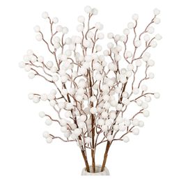 Dried Flowers 1Pcs Artificial White Berries Stems Christmas Berry Branches For Arrangements Home DIY Crafts Fake Snow Tree Decorations 231130