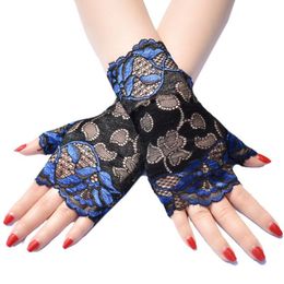 Five Fingers Gloves Women Summer Thin Sunscreen Fingerless Hollow Jacquard Floral Lace Contrast Color Dance Party Driving Mittens 2023