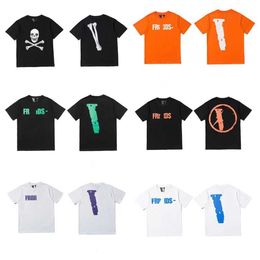 vlonese summer popular men's designer T-shirt couple alphabet print T-shirt big V men and women short sleeve style black white orange T-shirt