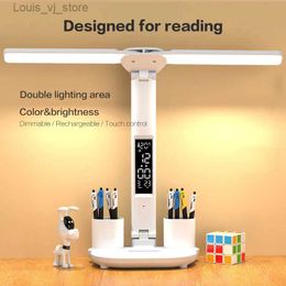 Book Lights LED Double Head Desk Lamp USB Charging Touch Dimming Folding LCD Display Night Light with Pen Holder for Bedroom Reading Lamp YQ231130