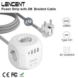 Power Strips Extension Cords Surge Protectors LENCENT Strip with 4 AC Outlets 3 USB Port 1 Type C 2M Braided Cable Multi Socket Extender Switch for Home Office 231130