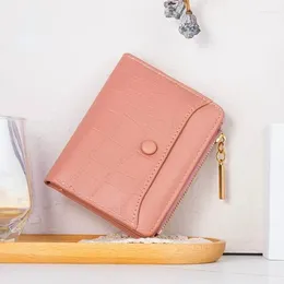 Wallets Vintage Leather Wallet Folded In Half For Women Multi-slot Zipper Short Money Clip With Buckle Simple Alligator Coin Purse