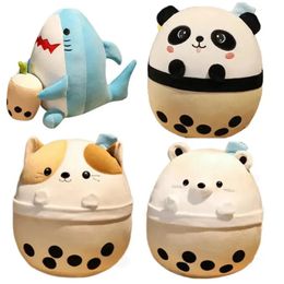 Plush Pillows Cushions Kawaii Bubble Tea Cats Plush Toy Stuffed Animal Shark/Polar Bear Pillow Cup Milk Tea Boba Plushie Doll Kids Girls Birthday Gifts 231129