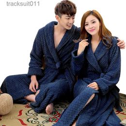 Men's Robes Men Winter Extra Long Warm Flannel Bathrobe Plus Size Coral Fleece Bath Robe Lovers Solid Dressing Gown Women Jacquard Sleepwear L231130