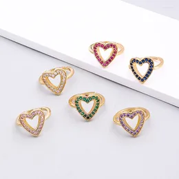 Cluster Rings Fashion Sweet Heart Shaped Zirconia Gold Colour Valentine's Day Engagement For Women Simplicity Ring Jewellery Gifts