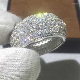Wedding Rings Huitan Gorgeous Bands Women Micro Paved CZ Sparkling Female Finger-ring Engagement Party Fashion Jewellery 2023