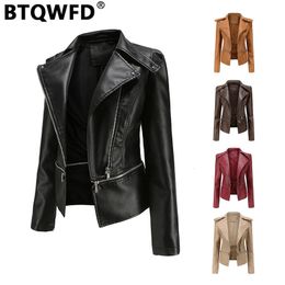 Womens Leather Faux BTQWFD Autumn Jackets Winter Coats Female Clothing Long Sleeve Outwear Motor Biker Tops Detachable Hem 231129