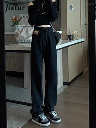 Women's Jeans Black Wide Leg Woman Autumn Winter Fashion Patch Loose Girls High Waist Straight Women Trousers S-XL