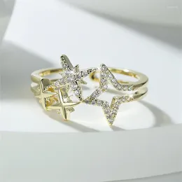 Cluster Rings Delicate Star Ring Gold Color Small Crystal Stone For Women Boho Female Zircon Open Adjustable Charm Finger Jewelry