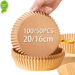 New 100/50PCS Air Fryer Paper 20/16CM Silicone Oil Paper Tray Oil-proof Paper Airfryer Baking Paper Air Fryer Disposable Paper Liner