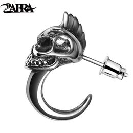ZABRA 925 Sterling Silver Skull Stud Mens Earrings Vintage Black Earring Men Punk Skeleton Studs For Men Biker Jewellery 1pcs CX2006246b