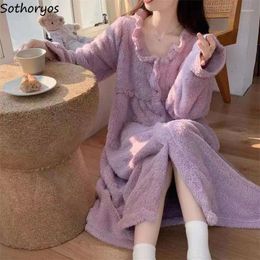 Women's Sleepwear Coral Velvet Nightgowns Women Winter Thicker Keep Warm V-neck Outwear Sexy Solid Sweet Home Nightdress Comfortable