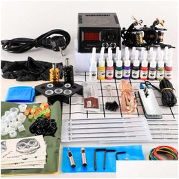 Tattoo Guns Kits Tattoo Kit 2 Hines Gun 20Pc Ink Power Supply Grips Body Art Tools Complete Set Accessories Supplies Drop Delivery Hea Dhdni