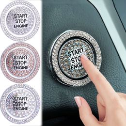 Upgrade 2Pcs/set Trim Ring Sticker Car Interior Starter Switch Button Ignition Device Decor Keys Protection Cover Diamond Bling Stickers