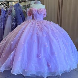 Lavender Sweetheart Ball Gown Quinceanera Corset Flower Beading Sequins Tull Sweet 16 Dress Vestidos De XV 15 Anos 0417