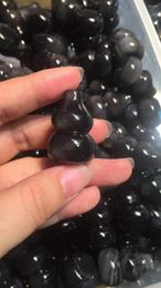 Chains Wholesale Genuine Natural Black Obsidian Gems Stone Women Adjustable Gourd Necklace 32 22mm