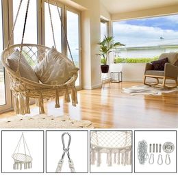 Round Hammock Swing Hanging Chair Outdoor Indoor Furniture Hammock Chair for Garden Dormitory Child Adult with Tools 1009275G