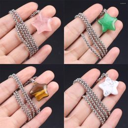 Pendant Necklaces Natural Stone Star Amethyst Rose Quartz Agate High-Quality Necklace Metal Chain Jewellery Accessories Gift 20x20m