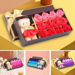 Faux Floral Greenery 1 set of soap flower fragrance romantic rose shaped soap bear doll Valentine's Day gift rose box home decoration 231130