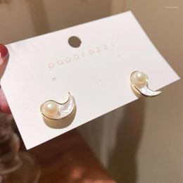 Stud Earrings Vintage Elegant 14K Real Gold Plated Pearl Geometric Irregular For Women Girl S925 Silver Needle Jewellery Fine Gift