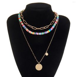 Chains Fashion Colourful Soft Clay Multi Layer Necklace Jewellery For Women Vintage Copper Pendant Choker Neck Collar Wedding Gift