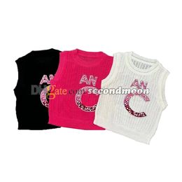 Shiny Rhinestone Vest Women Crew Neck Vests Sleeveless Knitted t Shirt Designer Quick Dry Knitwear