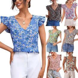 Women's Blouses Sleeveless Tunic Tanks Top Floral Summer Tops Ruffle Woman