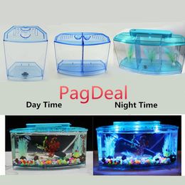 Tanks Aquarium Acrylic Three Splits Betta Isolation Hatch Breed Box Fish Tank Triple Bow Case LED Light turtle house Reptile cage