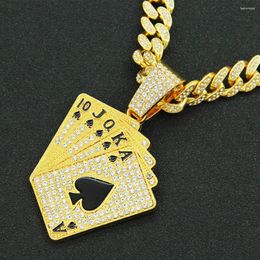 Pendant Necklaces Hip Hop Crystal Poker With Bling 13mm Width Miami Cuban Chain Necklace For Men'S Iced Out Rapper Jewellery Drop