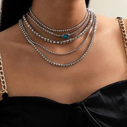 Pendant Necklaces 2023 Collar Silver Colour Square Purple Crystal Chain Necklace For Women Vintage Female Fashion Multilevel Geometric Jewely