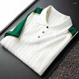 Men's T Shirts Light Luxury Fashion Colour Contrast Striped Knitted T-shirt Men's Short Sleeve 2023 Summer Casual Comfortable Soft POLO