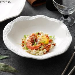 Bowls Simple Round Ceramic Bowl Family Kitchen Solid Colour Tableware Snack Fruit Salad Restaurant White Pasta Steak Dinner Plate