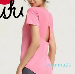 New lu women's yoga T Shirt clothes fitness sports breathable quick-drying summer hollow short-sleeved top