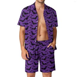 Men's Tracksuits Halloween Print Men Sets Purple Bat Casual Shorts Summer Cool Beach Shirt Set Short-Sleeve Pattern Big Size Suit Gift